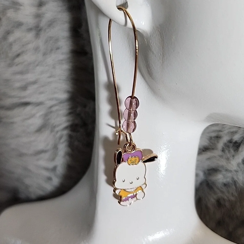 NWOT Cute‎ Pochacco Purple and Gold Earrings